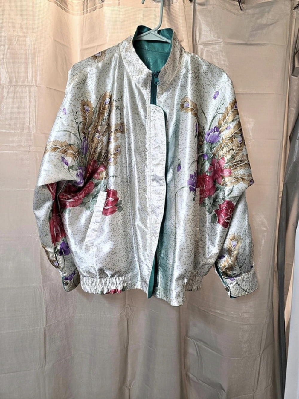 Floral Bomber Jacket in Blue & Pink Like New